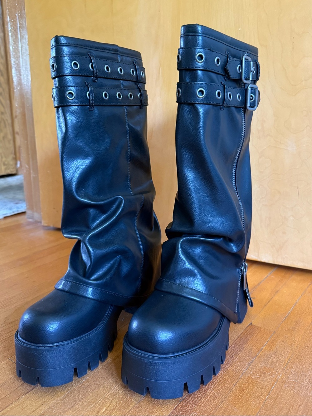 WARP KNEE HIGH PANT BOOTS - BLACK - SIZE 9